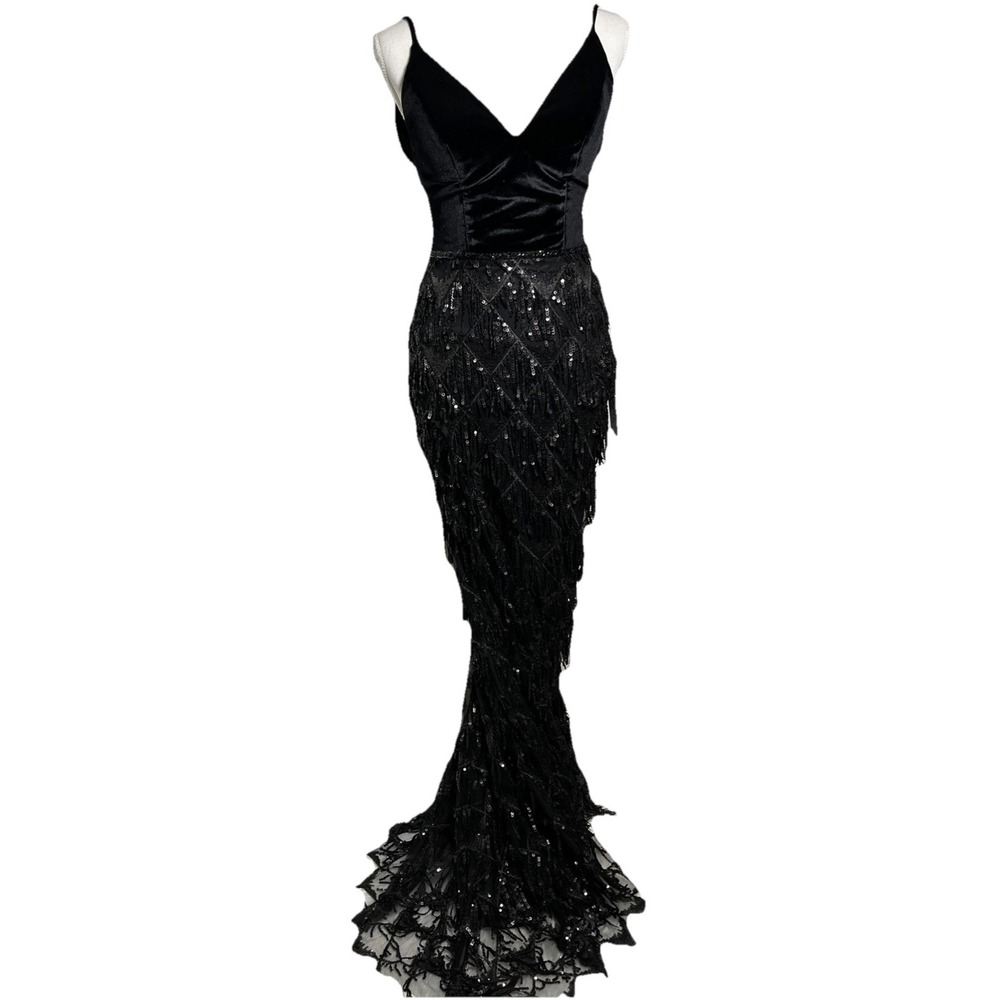 Nina Canacci NWT Womens‎ Size 4 Lanthe Black Velvet Tassel Sequin Cocktail Dress